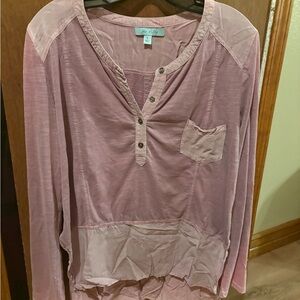 She + Sky Dusty Mauve Long Sleeve Henley Top